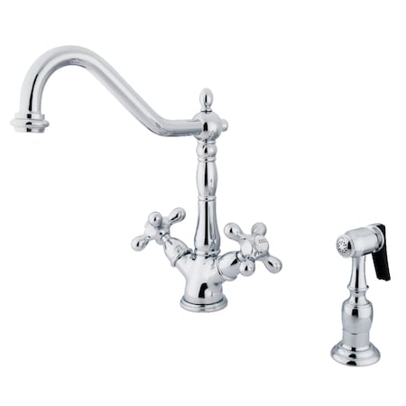 Kingston Brass KS1231AXBS Heritage Deck Mount Kitchen Faucet W/ Brass Sprayer, Chrome KS1231AXBS